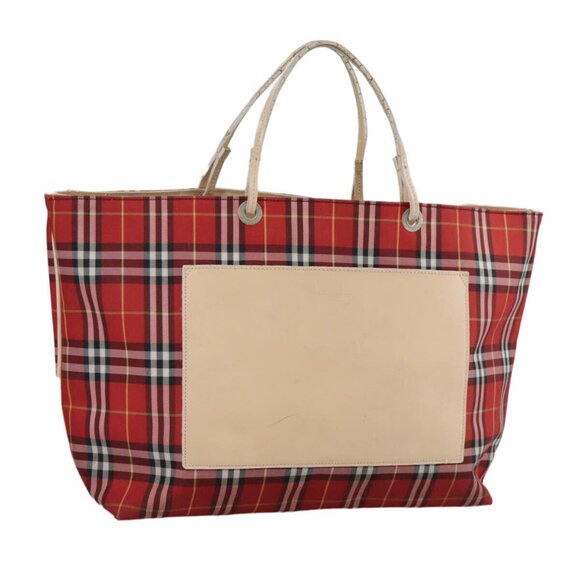 BURBERRY Nova Check Tote Bag Nylon Red Auth - Picture 1 of 16